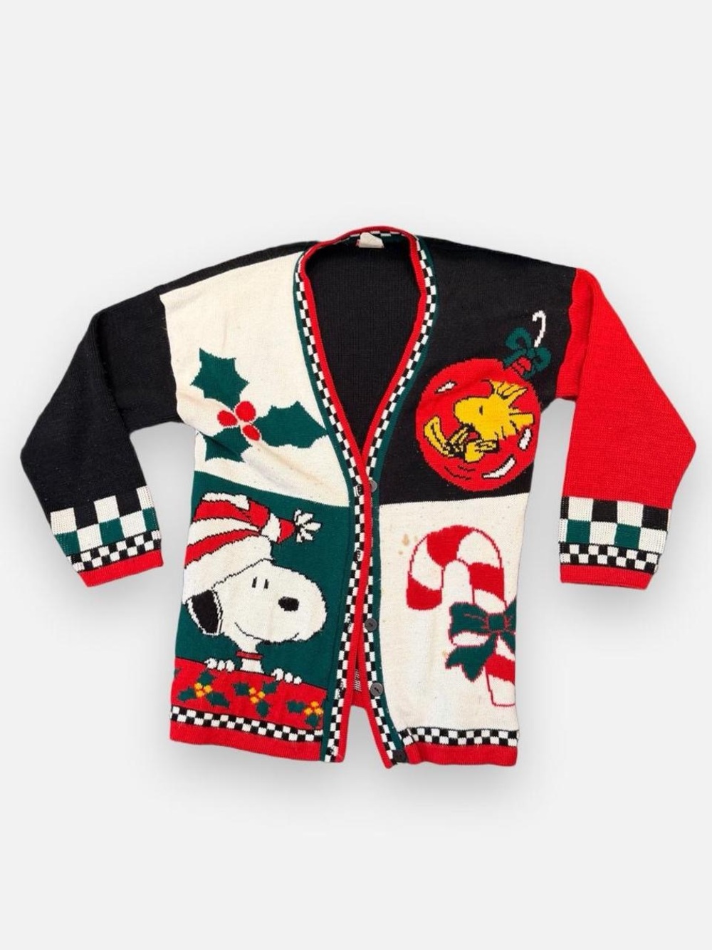 Peanuts' Holiday Cardigan Jacket - Red, Black & Cream